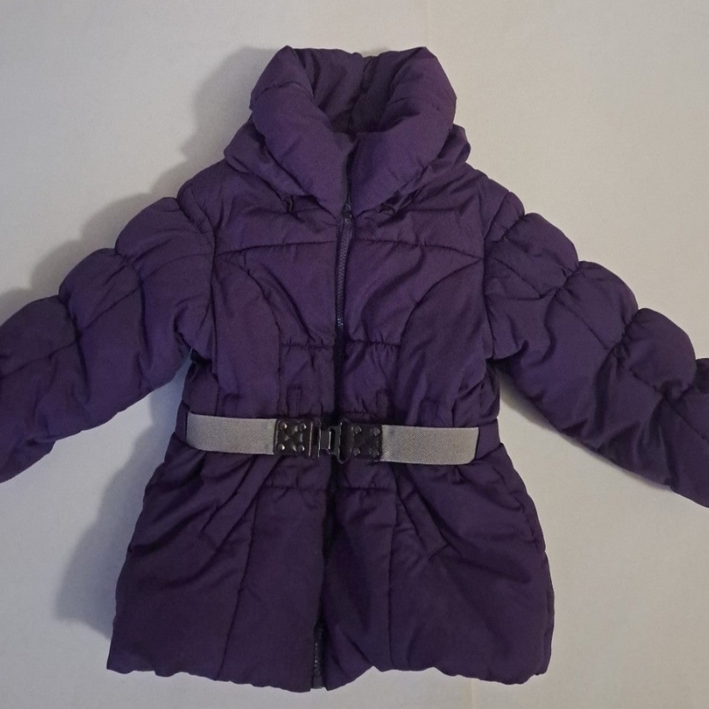 H&M Purple Jacket Grey Brown Belt Bubble Puffer Kid's Ages 1 1/2yr - 2yrs Old